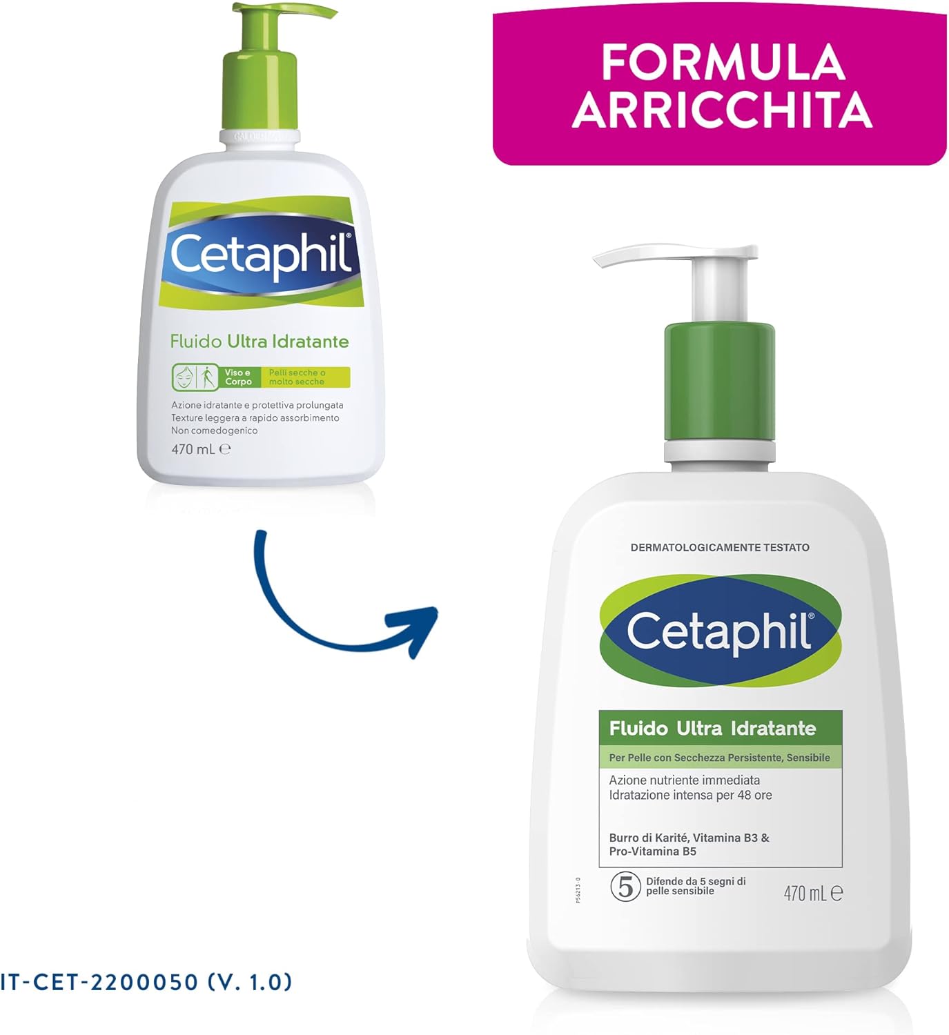 Cetaphil Fluido Ultra Idratante, Crema Viso e Corpo, per Pelle con Secchezza Persistente e Sensibile, Idrata Fino a 48 Ore, Senza Profumo, Formato 470 ml